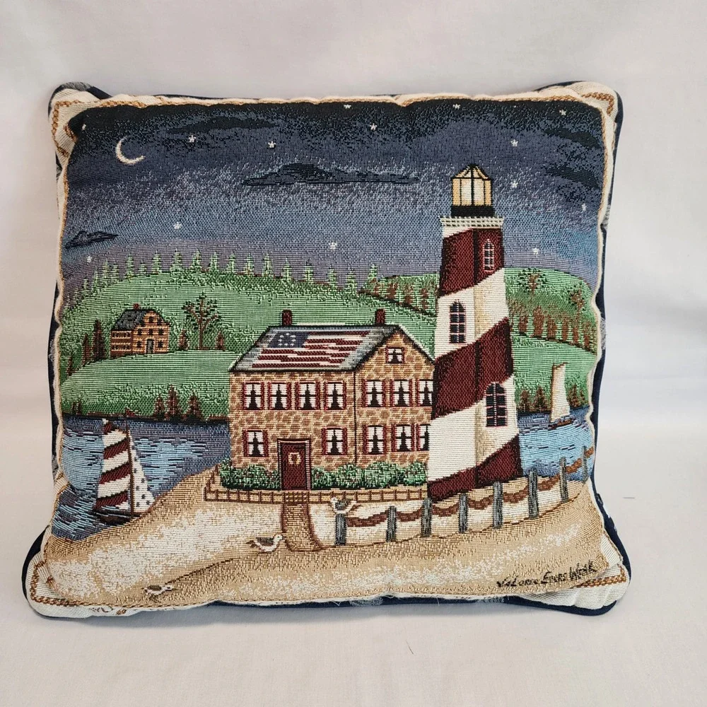 La France Home‎ Valerie Evans-Wask Lighthouse Tapestry Nautical Throw Pillow USA